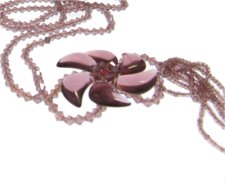 (image for) Long Plum Beaded Necklace, with Plum Glass Flower