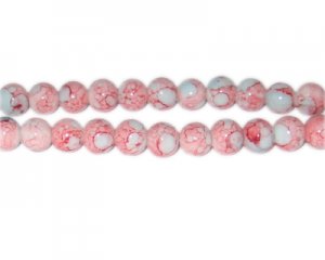 8mm Red/Gray Marble-Style Glass Bead, approx. 52 beads