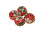 10mm Red Round Cloisonne Bead, 4 beads