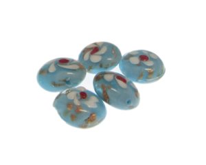 (image for) 20mm Pale Blue Floral Lampwork Glass Bead, 5 beads
