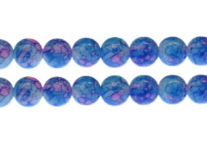 (image for) 12mm Blue/Pink Marble-Style Glass Bead, approx. 17 beads