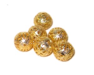 (image for) 12mm Round Gold Filigree Metal Beads, approx. 20 beads