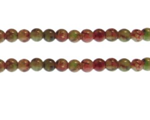 (image for) 8mm Green/Red Duo-Style Glass Bead, approx. 37 beads
