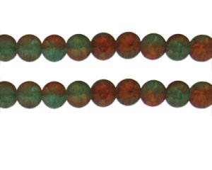 (image for) 10mm Aqua/Orange Crackle Frosted Duo Bead, approx. 17 beads