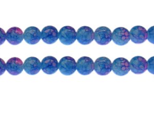 (image for) 10mm Blue/Pink Marble-Style Glass Bead, approx. 21 beads