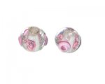 14mm Crystal Raised Floral Foil Handmade Lampwork Glass Bead, 3 14mm Crystal Raised Floral Foil Handmade Lampwork Glass Bead, 3