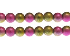 (image for) 12mm Fuchsia/Gold Drizzled Glass Bead, approx. 13 beads