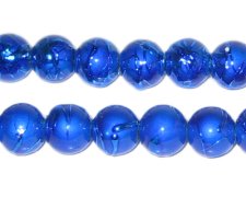 (image for) 10mm Drizzled Blue Glass Bead, approx. 17 beads