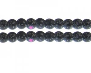 10mm Black/Pink Spot Marble-Style Glass Bead, approx. 16 beads