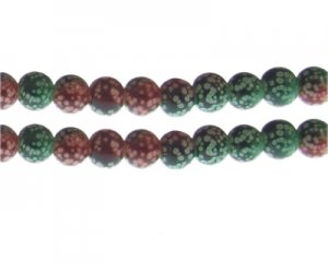 10mm Red/Green Spot Marble-Style Glass Bead, approx. 16 beads