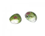 24 x 18mm White Floral Pattern Handmade Lampwork Glass Bead, 2 b 24 x 18mm White Floral Pattern Handmade Lampwork Glass Bead, 2 b