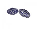 26 x 16mm Blue Swirl Lampwork Oval Bead, 2 beads 26 x 16mm Blue Swirl Lampwork Oval Bead, 2 beads