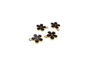 (image for) 16 x 12mm Black Flower Enamel Gold Metal Charm, 4 charms