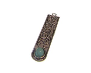 (image for) 54 x 10mm Turquoise Gemstone Silver Metal Pendant