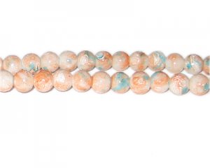 8mm Apricot Swirl Marble-Style Glass Bead, approx. 35 beads