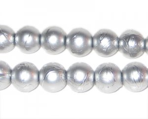 10mm Drizzled Silver Glass Bead, approx. 17 beads