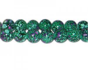 12mm Green Spot Marble-Style Glass Bead, approx. 14 beads