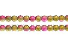 (image for) 8mm Gold/Fuchsia Drizzled Glass Bead, approx. 36 beads