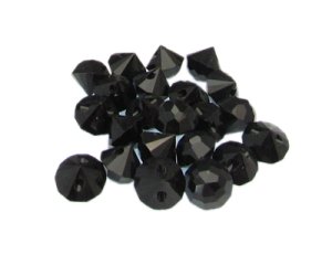 (image for) Approx. 1oz. x 8mm Black half-Bicone Faceted Glass Bead, hole in back