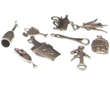 (image for) Wine Theme Silver Metal Charm, 8 charms