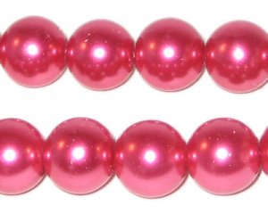 12mm Round Deep Fuchsia Glass Pearl Bead, approx. 18 beads