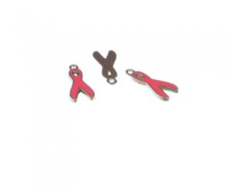 (image for) 20 x 8mm Pink Cancer Awareness Ribbon Silver Metal Charm, 3 charms