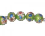 10mm Apple Green Round Cloisonne Bead, 4 beads