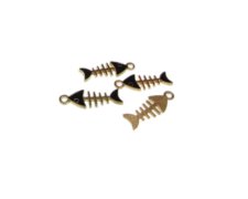 (image for) 24 x 8mm Black Fish Bone Gold Metal Charm, 4 charms