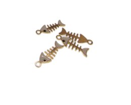 (image for) 24 x 8mm White Fish Bone Gold Metal Charm, 4 charms