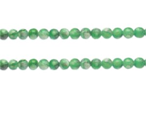 (image for) 6mm Green Swirl Marble-Style Glass Bead, approx. 42 beads