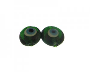 24mm Dark Green Lampwork Evil Eye Glass Bead, 2 beads