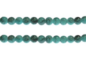(image for) 8mm Deep Aqua Marble-Style Glass Bead, approx. 55 beads