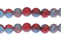 (image for) 12mm Pale Red/Blue Crackle Frosted Duo Bead, approx. 14 beads