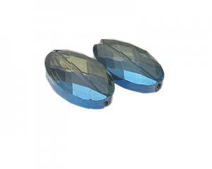 (image for) 34 x 20mm Blue Faceted Oval Glass Bead, 2 beads