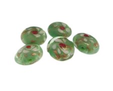 (image for) 20mm Pale Green Floral Lampwork Glass Bead, 5 beads
