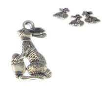 (image for) 18 x 12mm Silver Easter Bunny with Egg Metal Charm, 3 charms