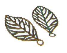 (image for) 48 x 28mm Leaf Patina Metal Pendant, 2 pendants