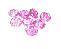 (image for) 14 x 8mm Hot Pink Faceted Glass Bead, 6 beads, very large hole. No Returns!