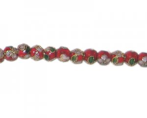 4mm Red Round Cloisonne Bead, 10 beads