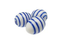 (image for) 32 x 24mm Blue Stripe Lampwork Egg Glass Bead, 1 bead, NO Hole