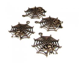 (image for) 30mm Spider + Web Black Metal Charm, 4 charms