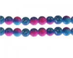 10mm Turquoise/Fuchsia Dot Marble-Style Glass Bead, approx. 16 b