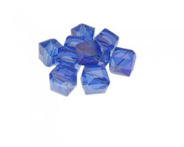 (image for) 10mm Sky Blue Luster Faceted Cube Glass Bead, 10 beads