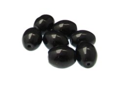 (image for) 16 x 12mm Black Pressed Oval Glass Bead, 6 beads
