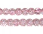 8mm Baby Pink Round Crackle Glass Bead, approx. 55 beads
