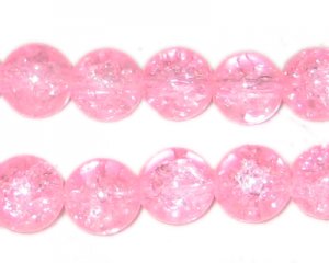 10mm Baby Pink Round Crackle Glass Bead, 8" string