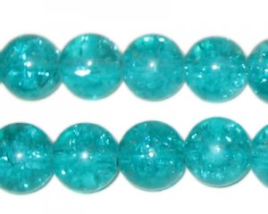 12mm Aqua Round Crackle Bead, 8" string, approx. 18 beads