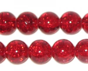 12mm Light Red Round Crackle Bead, 8" string, approx. 18 beads