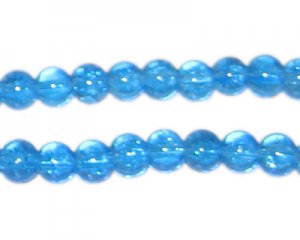 6mm Dark Turquoise Round Crackle Glass Bead, faded