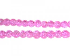 6mm Pink Round Crackle Glass Bead, approx. 74 beads